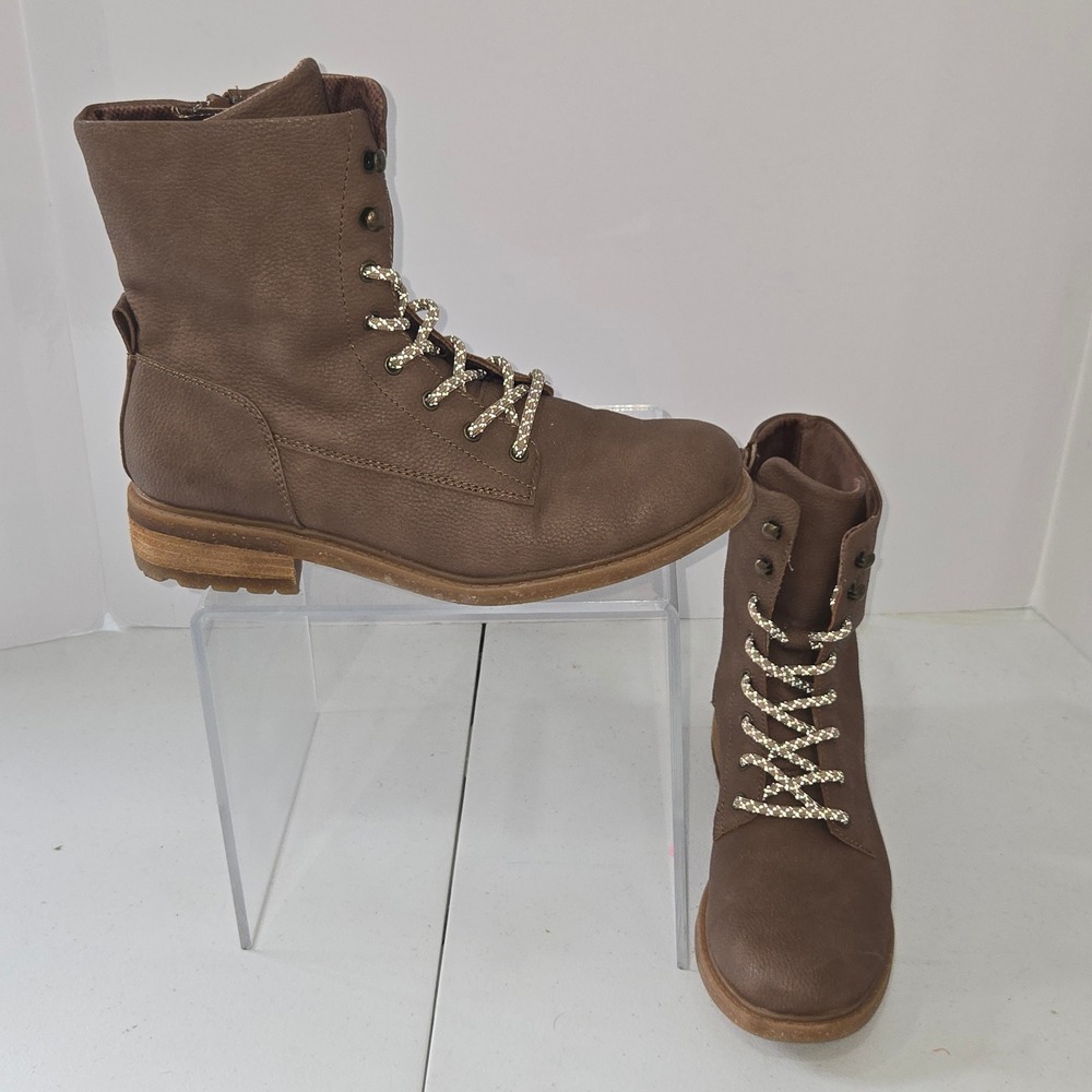 BOC Born Concept Womens Brown Combat Boots Lace Up Side Zip BC0017855 Size 9.5M